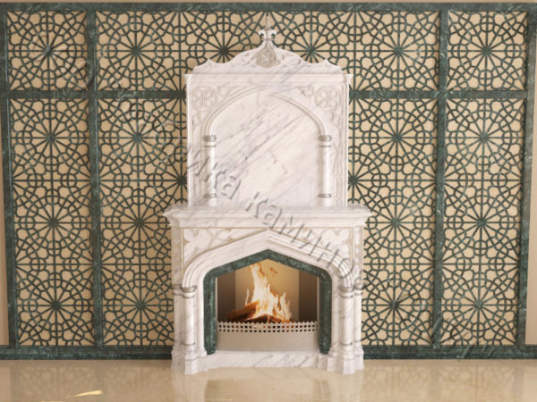 Мраморный каминный портал (облицовка) в восточном (арабском) стиле Ахир, каталог (интернет-магазин) каминов из мрамора, изображение, фото 1