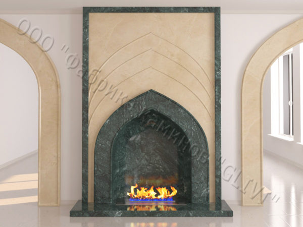 Мраморный каминный портал (облицовка) в восточном (арабском) стиле Дагман, каталог (интернет-магазин) каминов из мрамора, изображение, фото 1
