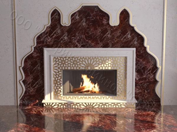 Мраморный каминный портал (облицовка) в восточном (арабском) стиле Гания, каталог (интернет-магазин) каминов из мрамора, изображение, фото 1