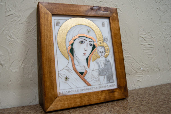 Икона Казанской Богоматери № 6 оформленная художественной эмалью или поталью, фото 3