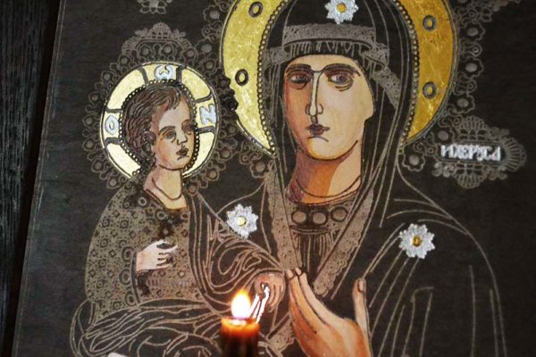 Икона Божией Матери Троеручица № 1-01 из мрамора, камня, изображение, фото 1