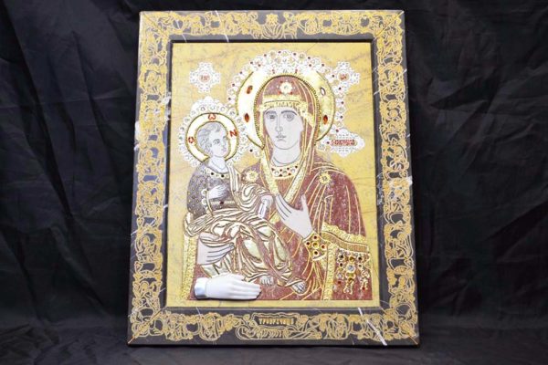 Икона Божией Матери Троеручица № 2-12-4 из мрамора, камня, изображение, фото 1