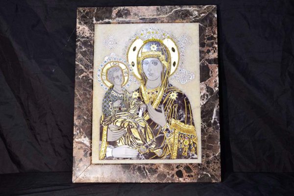 Икона Божией Матери Троеручица № 2-12-8 из мрамора, камня, изображение, фото 1