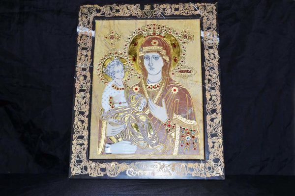 Икона Божией Матери Троеручица № 2-12-11 из мрамора, камня, изображение, фото 1