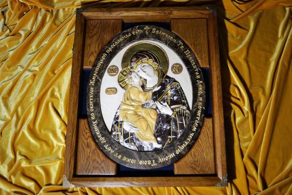 Икона Жировицкой Божией Матери № 1 (рельефная) из мрамора, камня, изображение, фото 1