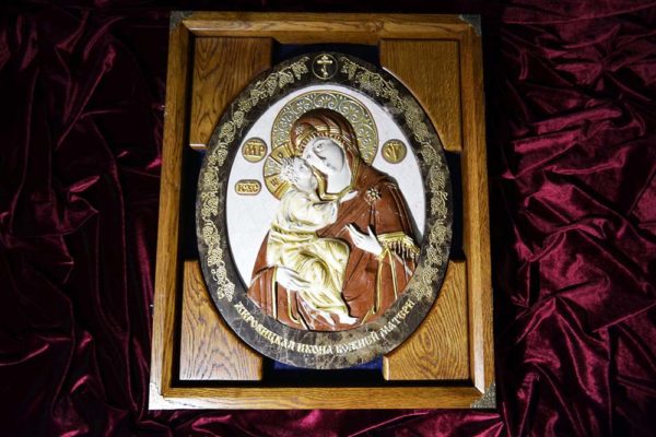 Икона Жировицкой Божией Матери № 2 (рельефная) из мрамора, камня, изображение, фото 1