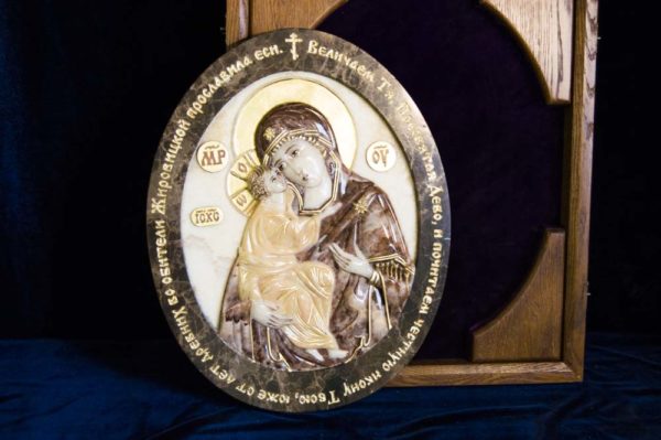 Икона Жировицкой Божией Матери (Богоматерь) № 3 (рельефная) из мрамора, камня, изображение, фото 1
