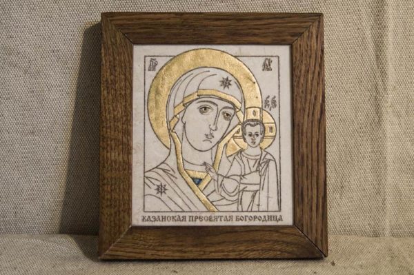 Икона Казанской Божией Матери № 33 подарочная из мрамора, камня, от Гливи, фото 1