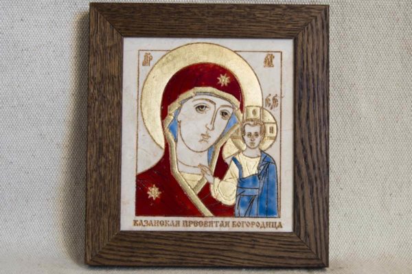 Икона Казанской Божией Матери № 40 подарочная из мрамора, камня, от Гливи, фото 1