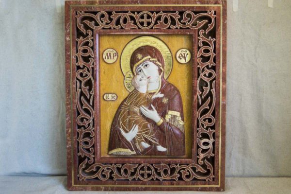 Икона Владимирской Божией Матери № 01 (рельефная) из мрамора, камня, от Гливи, фото 3
