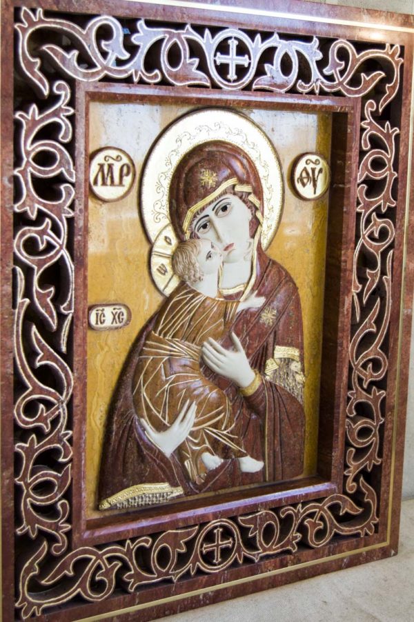 Икона Владимирской Божией Матери № 01 (рельефная) из мрамора, камня, от Гливи, фото 2