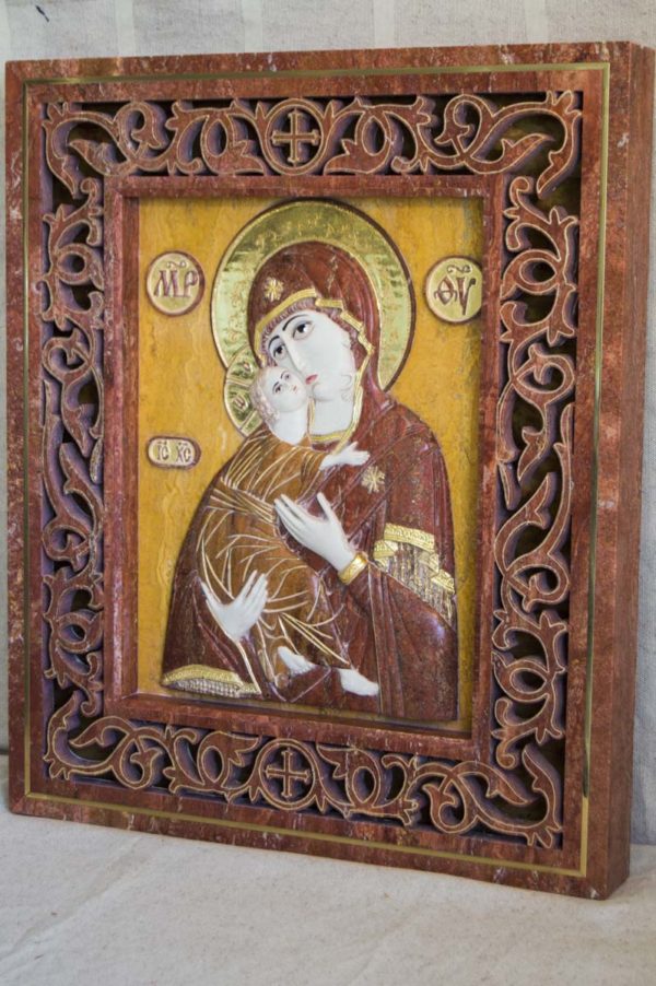 Икона Владимирской Божией Матери № 01 (рельефная) из мрамора, камня, от Гливи, фото 4