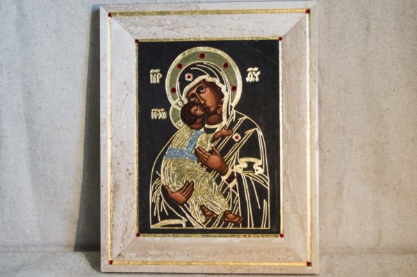 Икона Владимирской Божией Матери № 1-1 из мрамора, камня, от Гливи, фото 3