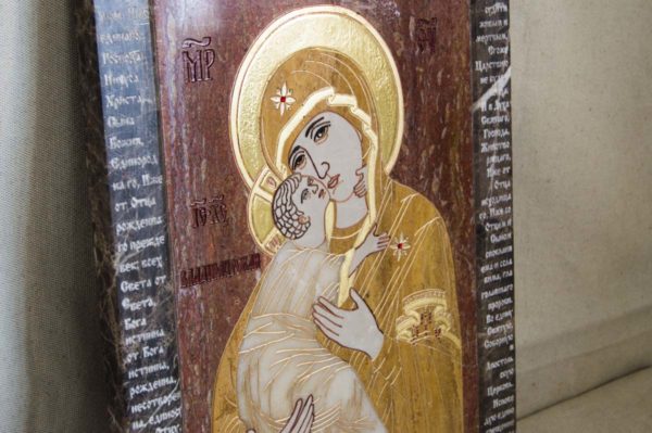 Икона Владимирской Божией Матери № 2-12-2 из мрамора, камня, от Гливи, фото 2