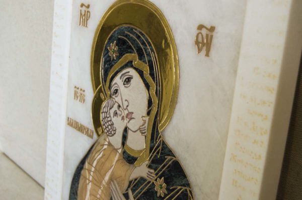 Икона Владимирской Божией Матери № 2-12-3 из мрамора, камня, от Гливи, фото 5