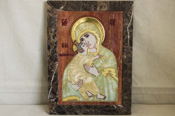 Икона Владимирской Божией Матери № 2-12-6 из мрамора, камня, от Гливи, фото 1