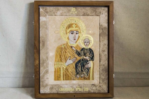 Икона Смоленской Божией Матери № 1-12-1 подарочная из мрамора, камня, изображение, фото 1