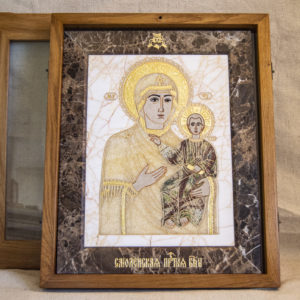 Икона Смоленской Божией Матери № 1-12-9 подарочная из мрамора, камня, изображение, фото 1