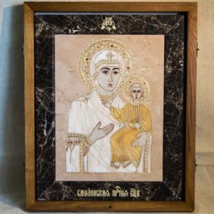 Икона Смоленской Божией Матери № 1-12-6 подарочная из мрамора, камня, изображение, фото 1