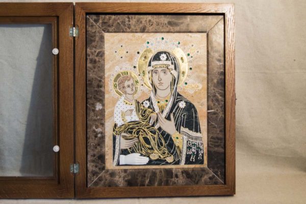 Икона Божией Матери Троеручица № 2-12-12 из мрамора, камня, изображение, фото 4