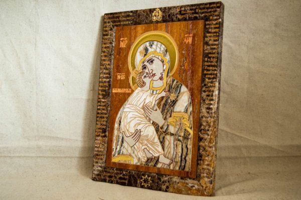 Икона Владимирской Божией Матери № 2-12-10 из мрамора, камня, от Гливи, фото 3