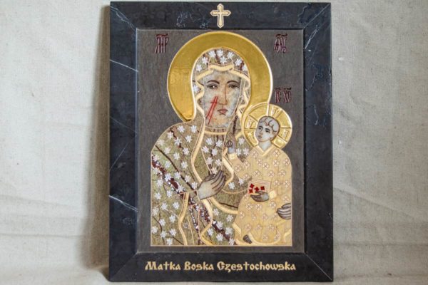 Икона Ченстоховской Божией Матери № 1-12,7 из мрамора, каталог икон, изображение, фото 1