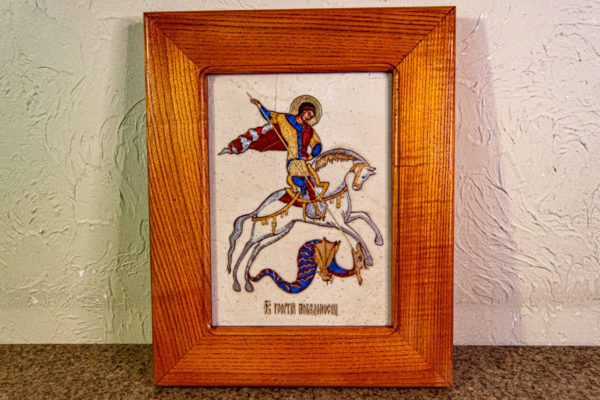 Икона Святого Георгия Победоносца № 01 из мрамора на коне, каталог, изображение, фото 1