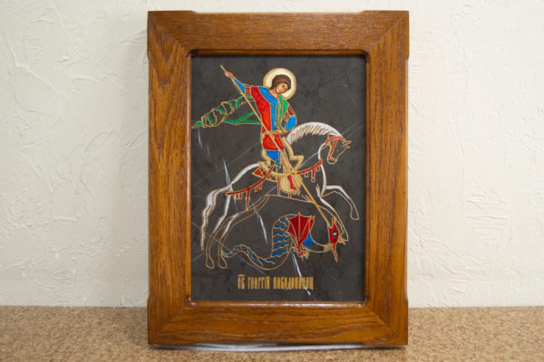 Икона Святого Георгия Победоносца № 05 из мрамора на коне, каталог, изображение, фото 1