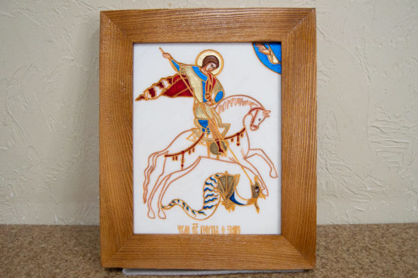 Икона Святого Георгия Победоносца № 06 из мрамора на коне, каталог, изображение, фото 1