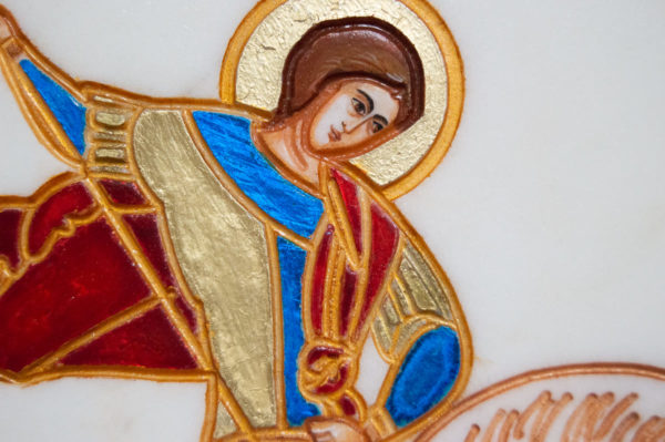Икона Святого Георгия Победоносца № 06 из мрамора на коне, каталог, изображение, фото 4