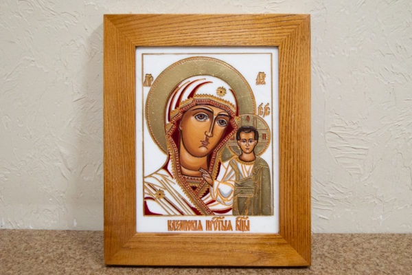 Икона Казанской Божией Матери № 45 подарочная из мрамора, изображение, фото 1
